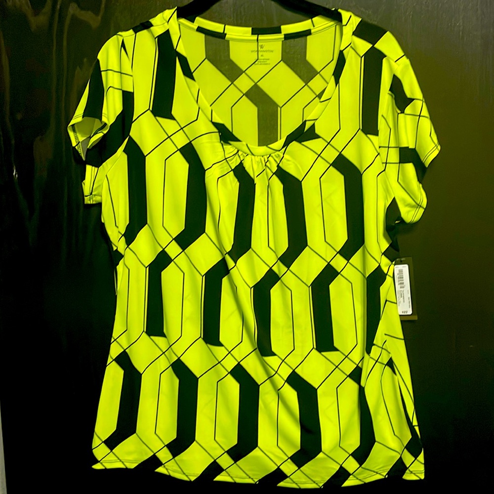 NWT Worthington Top Blouse Size XL Black Yellow